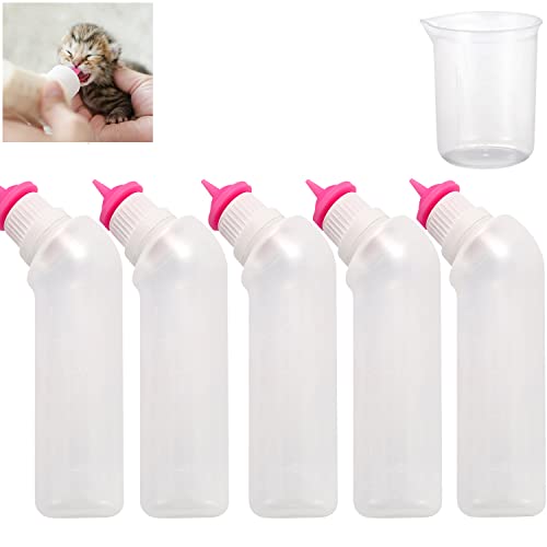 Gufastoe Mini-Nippel aus Silikon, mit Flasche, für Welpen, Hunde, Katzen oder andere Haustiere, Rosa, 5 Stück von Gufastoe