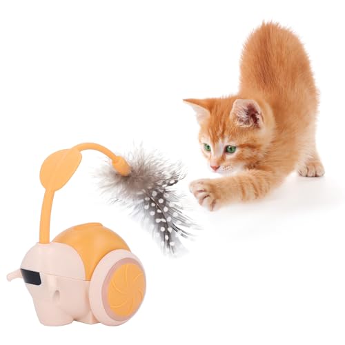 Gugxiom Interaktives Katzenspielzeug, über USB Wiederaufladbares Automatisches Katzenfederspielzeug mit Feder, Intelligentes Elektrisches Katzenspielzeug für Hauskatzen, (ORANGE) von Gugxiom