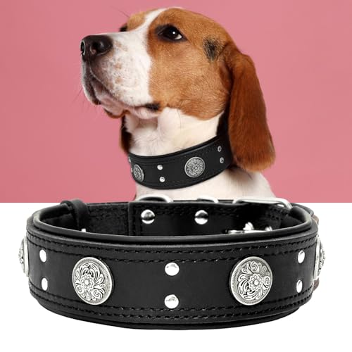 Hundehalsband aus Leder für große und mittelgroße Hunde, strapazierfähig, 5,1 cm breit, dick, stark, luxuriös und mit Nieten, schwarzes Hundehalsband (49,5 cm - 59,7 cm) von Guiding Star