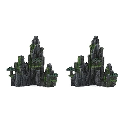 Guihydur 2X Aquarium Ornament Harz Garten Künstliches Hügel Harz Mountain View Rock Dekorieren Ornament Aquarium B von Guihydur