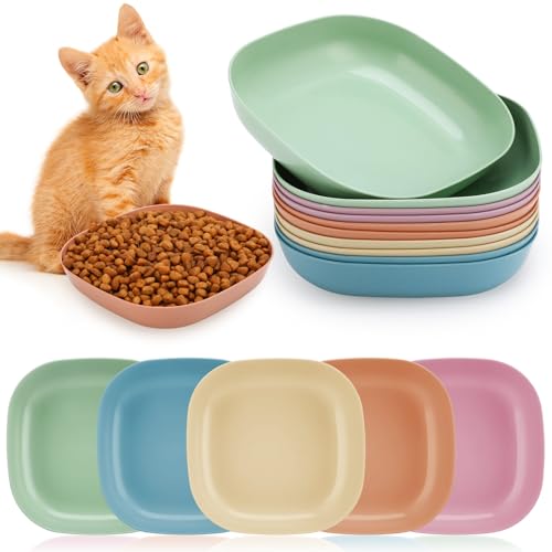 Guiqulai 10 Stück Schnurrhaar, Müdigkeit, Katzennapf, 14 cm, Katzenfutterteller für Nassfutter, Kunststoff, flach, für Futter und Wasser, flaches Futternapf-Set für Kätzchen, Katze von Guiqulai