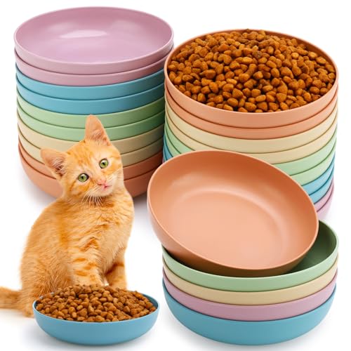 Guiqulai 20 Stück Schnurrhaar, Müdigkeit, Katzennapf, 14 cm, Katzenfutter-Teller, Kunststoff, flach, Katzenfutterschalen für Nassfutter, flaches Futternapf-Set für Kätzchen, kurzbeinige Katzen von Guiqulai