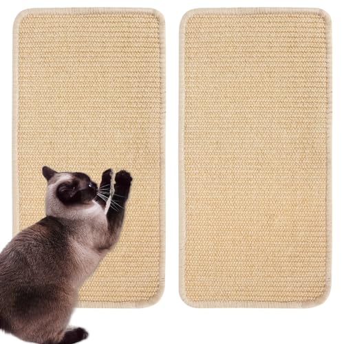 Guittly 2 Stück Kratzbretter Katze, Katzenkratzmatte, Katzen Kratzmatte Sisal, Kratzteppich für Katzen, Sisalmatte Weiß klebbar für Sofa Möbel Tür Kratzschutz (25 * 50 cm) von Guittly