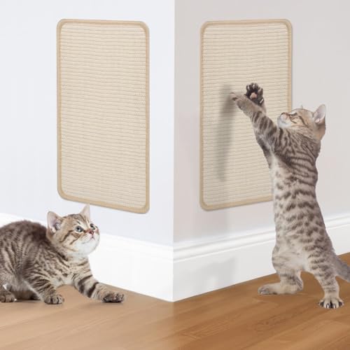 Guittly 2 Stück Kratzbretter Katze, Sisal Kratzmatte Katze,40x20cm Kratzbrett Wand, katzenkratzbretter, Kratzmatte Katze Wand, Kratzmatte für Katze mit Klebeband (Beige) von Guittly