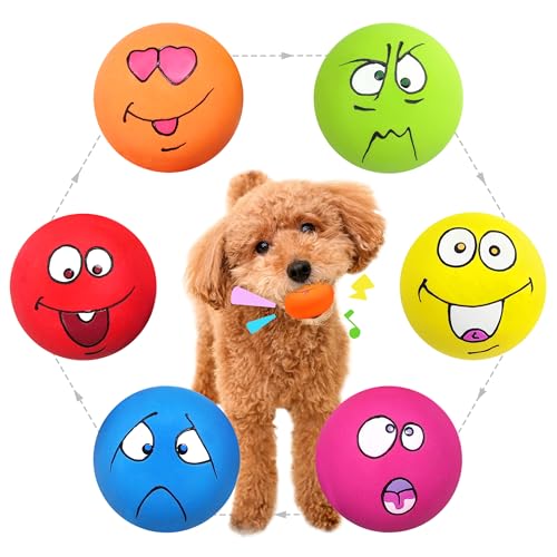 Guiwawa Quietschendes Latex-Hundespielzeug, Smiley-Welpenspielzeug, interaktives Hundespielzeug für kleine Hunde, 6 Stück von Guiwawa