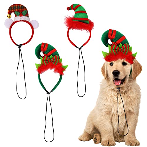 3 Stück Einstellbar Weihnachten Hund Stirnbänder Elfen Haarband, Lustige Haarreifen, Weihnachten Kostüme Zubehör für Hund Katze Haustier von Gukasxi