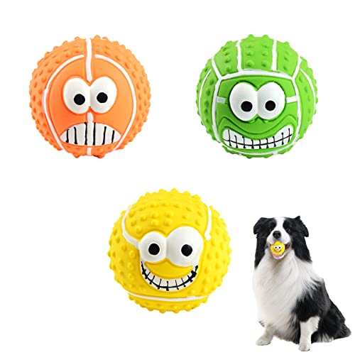 Gukasxi 3 Stück Quietschende Hundebälle, Latex Hunde Quietsch Spielzeug, 3.1'' Weiche Bouncy Fetch Bälle für Mittlere Kleine Haustiere Interaktives Spielen, Smiley Gesicht Kauspielzeug (Farbig A) von Gukasxi