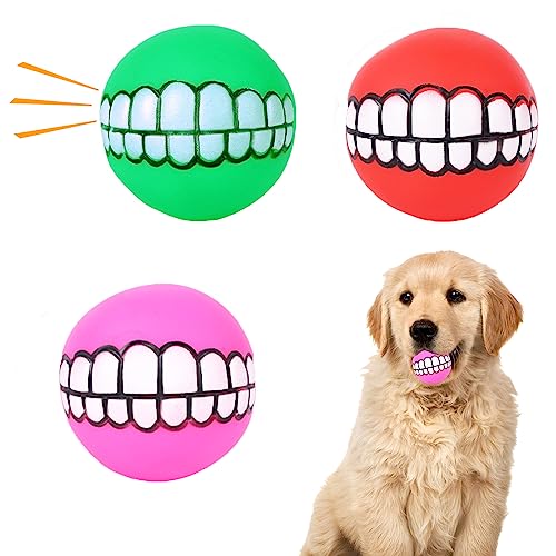 Gukasxi 3 Stück Quietschende Hundebälle, Latex Hunde Quietsch Spielzeug, 3.1'' Weiche Bouncy Fetch Bälle für Mittlere Kleine Haustiere Interaktives Spielen, Smiley Gesicht Kauspielzeug (Farbig L2) von Gukasxi