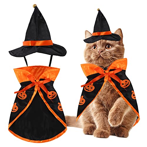 Hund Halloween Kostüme - Haustier Zauberer Kostümumhang mit Hexenhut Welpe Katze Halloween Kleidung Outfits, Haustier Halloween Kostümiert Kap mit Zaubererhut Hunde Katzen Halloween Kleidern von Gukasxi