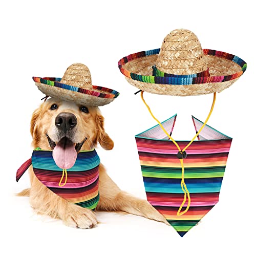 Mexikanisches Hunde Kostüm Zubehör Cinco De Mayo Fiesta Mexikanische Party Deko Mexikanische Party Hund Hüte und Bunt Gestreift Hund Bandana Dreieckiges Lätzchen Haustier Schal von Gukasxi