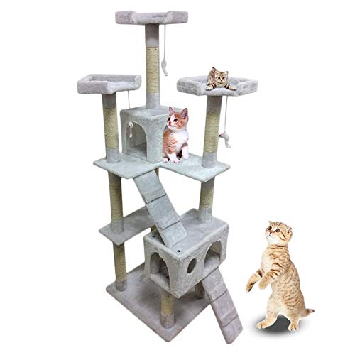 180 cm Höhe Große Kratzbaum Turm Eigentumswohnung Möbel Kratzbaum Katze Springen Klettern Baum mit Leiter für Kätzchen Pet House Play-Milky_White_55cm_x_55cm_x_180cm__ von Gulunmun