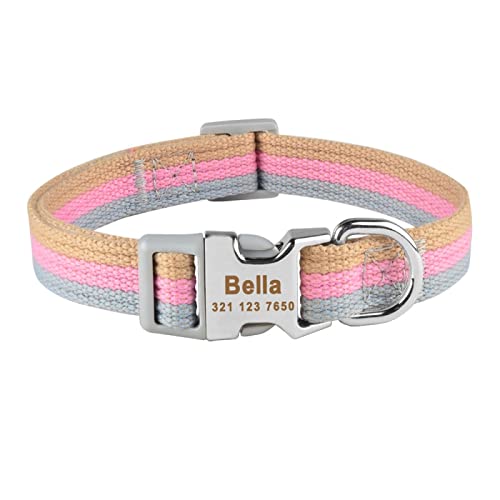 Benutzerdefinierte Graviertes Namenshalsband Welpe Kleine Mittelgroße Katze Hundehalsbänder Personalisierte Unisex-Hundehalsbänder Verstellbare Nylonhalsbänder,Pink,M von Gulunmun