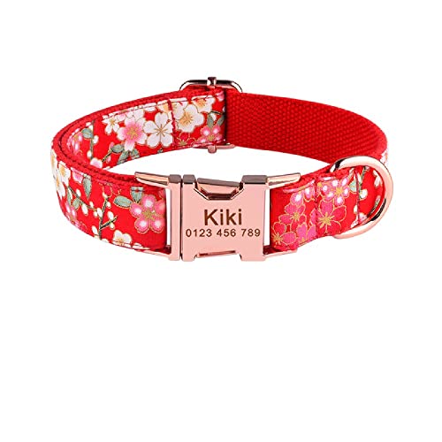 Benutzerdefinierte verstellbare Nylon schöne personalisierte Hundehalsband gravierte Name Hundehalsband Welpen Tag klein mittel groß Unisex Hundehalsband,Sakura,XS von Gulunmun