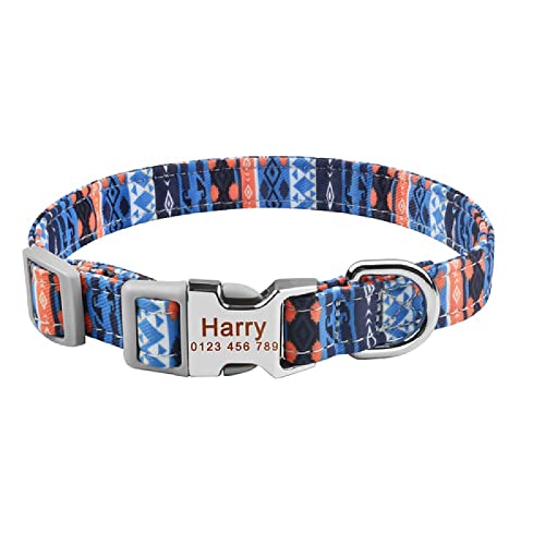 Colorfast Regulierbares Nylon Hundehalsband Verstellbares Nylon Fancy Gravierte Individuelles Hundehalsband Unisex Kleine Große Katze Haustier Hundehalsband,Raute,L von Gulunmun