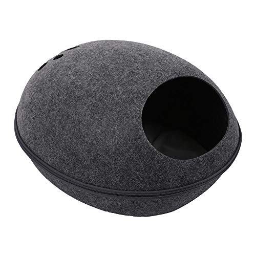 Gulunmun Abnehmbares Katzenbett Katzenhaus Katzenfilz aus Naturfilz Reißverschluss Munddurchmesser 22 / 26CM Kätzchenhöhle mit Kissen Katzen Haustierzubehör-A_Dark_Gery_M von Gulunmun