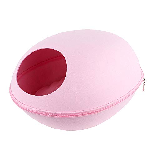 Gulunmun Abnehmbares Katzenbett Katzenhaus Katzenfilz aus Naturfilz Reißverschluss Munddurchmesser 22 / 26CM Kätzchenhöhle mit Kissen Katzen Haustierzubehör-A_Pink_M von Gulunmun