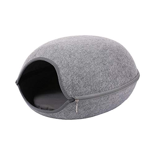 Gulunmun Abnehmbares Katzenbett Katzenhaus Katzenfilz aus Naturfilz Reißverschluss Munddurchmesser 22 / 26CM Kätzchenhöhle mit Kissen Katzen Haustierzubehör-B_Gery_M von Gulunmun