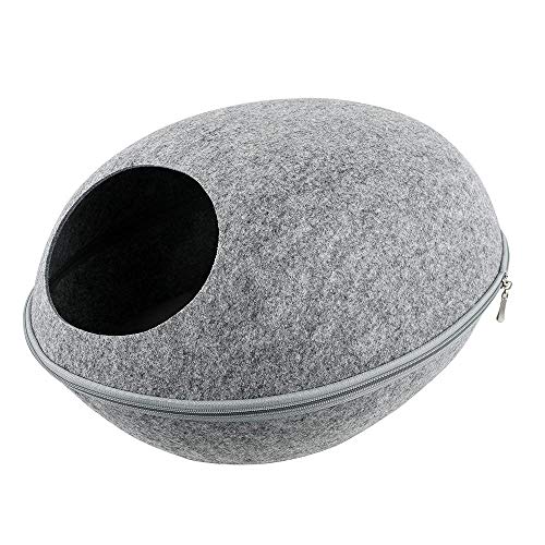 Gulunmun Abnehmbares Katzenbett Katzenhaus Naturfilz Katzenhöhle Reißverschluss Munddurchmesser 22 / 26CM Kätzchen Höhle Mit Kissen Katzen Haustier Zubehör-A_Light_Gery_M von Gulunmun