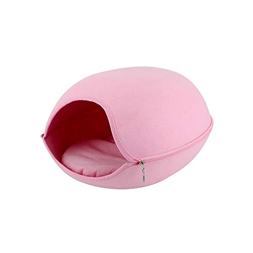 Gulunmun Abnehmbares Katzenbett Katzenhaus Naturfilz Katzenhöhle Reißverschluss Munddurchmesser 22 / 26CM Kätzchen Höhle Mit Kissen Katzen Haustier Zubehör-B_Pink_M von Gulunmun