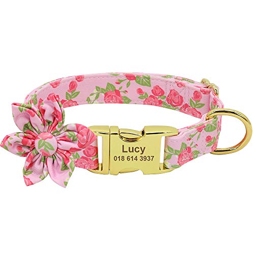 Gulunmun Benutzerdefinierte Hund Hundekatze Halsband personalisierte Nylon Hundehalsband gedruckt graviert Namensschild Hundehalsbänder für kleine mittelgroße Hunde-Pink_M von Gulunmun