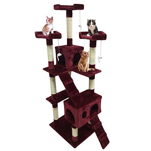 Gulunmun Cat S Tree Scratcher Haustier-Kratzbaum Pet Protect Activity Center Cat s Tree House Haustiere Spielen Kletterpfosten Spielzeug Furniture-Burgundy_House_Height_1700mm_ von Gulunmun