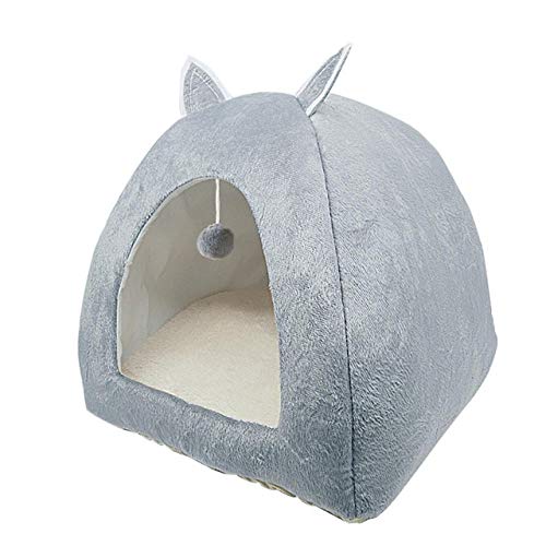 Gulunmun Faltbares Katzenbett Selbsterwärmung für Katzenhaus im Innenbereich mit Abnehmbarer Matratze Welpenkäfigliege Katzennest-Sofa -Gray_with_The_Ball_L_43CMx43CMx46CM von Gulunmun