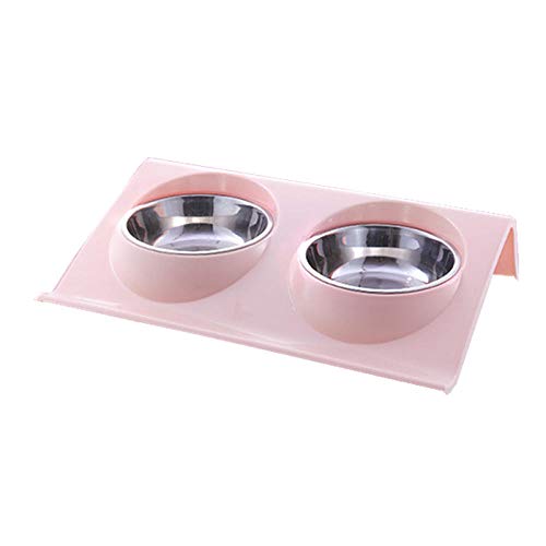 Gulunmun Fressnäpfe Für Hunde Fressnäpfe Für Katzen Dual Use Pet Bowl Lebensmittelklasse Kunststoff Rostfreier Edelstahl Pet Kitten Double Bowl Pot Katzenfutter @ Pink von Gulunmun