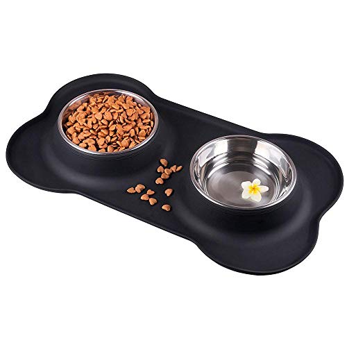 Gulunmun Fressnäpfe Für Hunde Fressnäpfe Für Katzen Edelstahl Feeder Dish Heimtierbedarf Hund Katzenfutter Wasser Doppel Schüssel Mit Silikonmatte von Gulunmun