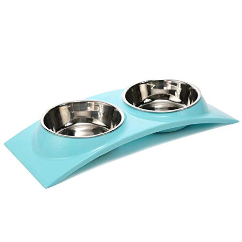 Gulunmun Fressnäpfe Für Hunde Fressnäpfe Für Katzen Edelstahl rutschfeste Schale Doppelfutter Wasser Haustier Hund Welpe Katze Kätzchen Futternapf @ Blau von Gulunmun