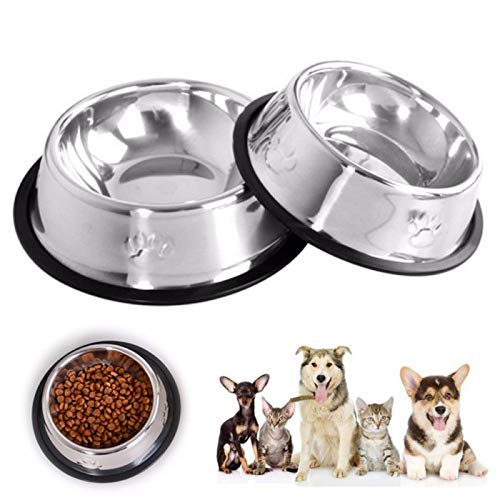 Gulunmun Fressnäpfe Für Hunde Fressnäpfe Für Katzen Hund Katze Schüsseln Edelstahl Futterschüsseln Mit Fußabdruck Outdoor Travel Feeder Anti-Rutsch Futter Wasser Fressschale @ Silber, 22Cm von Gulunmun