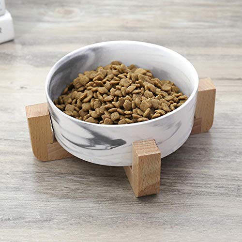 Gulunmun Fressnäpfe Für Hunde Fressnäpfe Für Katzen Marmorierte Keramikschale Mit Holzregal Für Tiernahrung Wassertrinkbehälter @ Blau, von Gulunmun