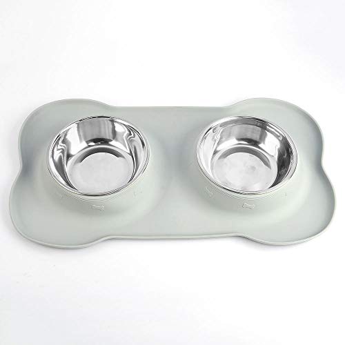 Gulunmun Fressnäpfe Für Hunde Fressnäpfe Für Katzen Silikon Knochenform Pet Tray Edelstahl Doppelschüssel Hund Katzenfutter Feeder @ Grey, L von Gulunmun