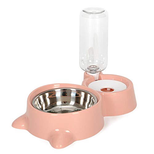 Gulunmun Fressnäpfe Für Hunde Fressnäpfe Für Katzen Zubehör Trinkende Katze Bowl Home Universal Futternapf Pp Pet Easy Clean 2-In-1 Mit Flasche Dual Purpose Automatic Water Feeder @ Pink von Gulunmun