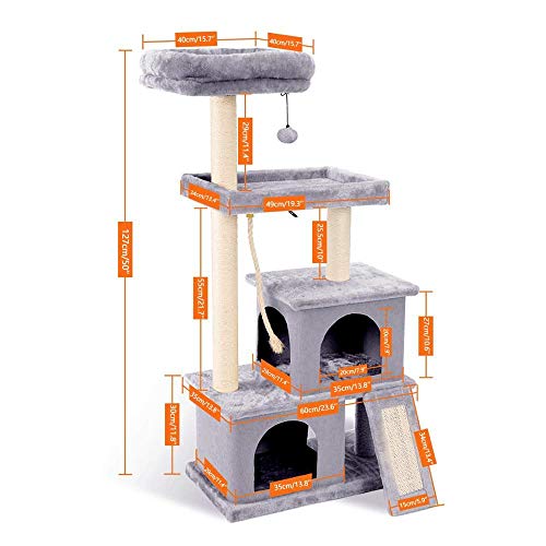 Gulunmun Große Kratzbaum Turm Wohnung Möbel Kratzbaum Pet Kitty Spielhaus mit Hängematte Sitzstangen Plattform-AMT0030Gray_L_ von Gulunmun