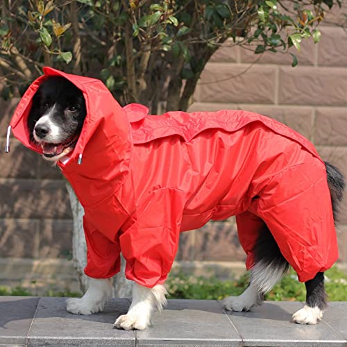 Gulunmun Haustier Hund Regenmantel Outdoor wasserdichte Kleidung Mit Kapuze Overall Overalls Für Kleine Große Hunde Regen Mantel Bulldogge Labrador,Rot,30 von Gulunmun