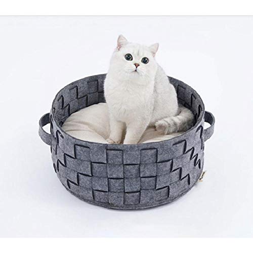 Gulunmun Home Baumwolle mit Samt Universal Rundes Katzenbett Korb Nest Baumwollseil Gewebt Warmes Haustier Schlafbett Haus Kratzmatte Pad-B_45x45x20CM von Gulunmun