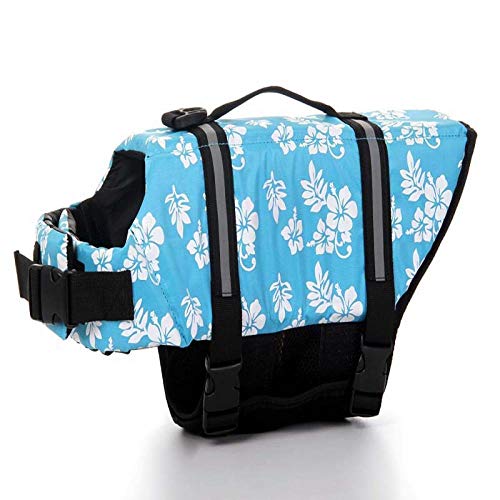 Gulunmun Hund Badebekleidung Pet Safety Badeanzug Sommer Hund Schwimmweste Schwimmweste Pet Safety Vest Hund Schwimmanzug-Blaue Blume L. von Gulunmun