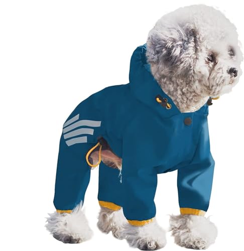 Gulunmun Hunde-Regenmantel Mit Kapuze,Overall,Wasserdicht,Reflektierend,Regen-Poncho-Jacke,Outdoor-Regen-Haustierkleidung Für Welpen,Mittelgroße Hunde,Blau,L von Gulunmun