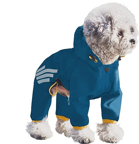 Gulunmun Hunde-Regenmantel Mit Kapuze,Overall,Wasserdicht,Reflektierend,Regen-Poncho-Jacke,Outdoor-Regen-Haustierkleidung Für Welpen,Mittelgroße Hunde,Blau,XL von Gulunmun