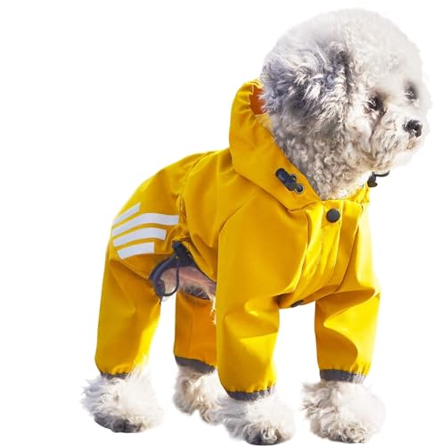 Gulunmun Hunde-Regenmantel Mit Kapuze,Overall,Wasserdicht,Reflektierend,Regen-Poncho-Jacke,Outdoor-Regen-Haustierkleidung Für Welpen,Mittelgroße Hunde,Gelb,XXL von Gulunmun