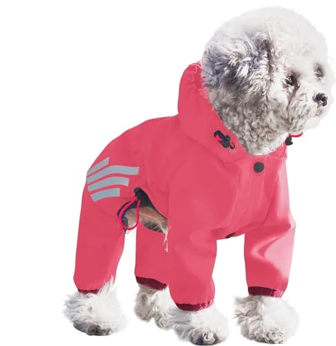 Gulunmun Hunde-Regenmantel Mit Kapuze,Overall,Wasserdicht,Reflektierend,Regen-Poncho-Jacke,Outdoor-Regen-Haustierkleidung Für Welpen,Mittelgroße Hunde,Rosa,XXL von Gulunmun