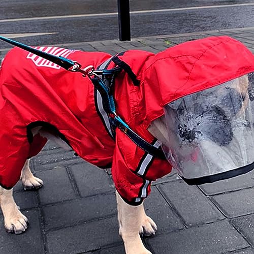 Gulunmun Hundegesichts-Regenmantel Mit Hüten,Reflektierende Regenfeste Kleidung Für Haustiere,Hoodies,Regenjacke,Mantel Für Kleine Und Mittelgroße Hunde,Bekleidung,Kostüm,Rot,2XL von Gulunmun