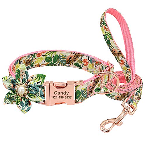 Gulunmun Hundezubehör Halsband Benutzerdefiniertes Haustier Welpenhalsband Personalisiertes Nylon bedrucktes Hunde-ID-Tag-Halsband Graviert für kleine Hunde Chihuahua-Pink1_Set_L von Gulunmun