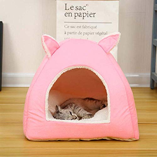 Gulunmun Katzenbett Faltbare Erwärmung für Hauskatzen Hundehütte mit Abnehmbarer Matratze Welpenkäfig Liege Katzenzelt-Pink_30cmX30cmX25cm__ von Gulunmun