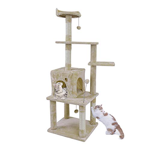 Gulunmun Kratzbaum Grosse Katzen Kletterbaum Stabiler H110Cm Katzenspielzeug Kätzchen Haus Kratzbaum Holz Klettern Kratzbaum Pet Home Katze Luxus Springrahmen Furniture-Awj0419-M_M_ von Gulunmun