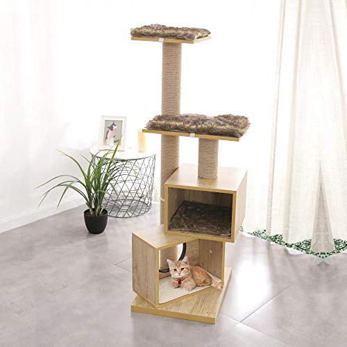 Gulunmun Kratzbaum Grosse Katzen Kletterbaum Stabiler Solide Katze Sscratching Post Kratzen Holz Kratzbaum Haus Haustier Möbel Spielhaus Pet Supplies-Amt0034Kk_L_ von Gulunmun