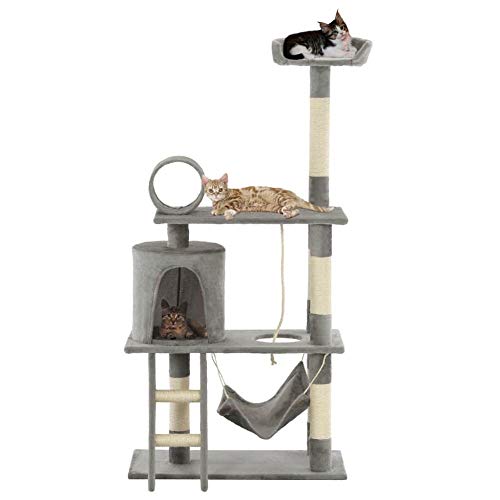 Gulunmun Kratzbaum mit Sisal-Kratzbäumen 140 cm Grau Katzenkratzer SofaMulti-Level-Play Center Voll funktionsfähige Katze Gym-Gray_L_ von Gulunmun