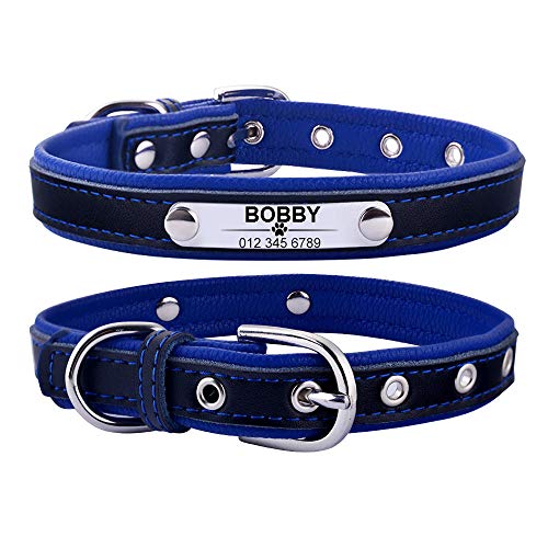 Gulunmun Leder Hundehalsband personalisierte benutzerdefinierte gravierte Namensschild Welpen Haustier Hunde XS/S/M/L Hundemarke-Blue_M_ (29-38_cm) von Gulunmun