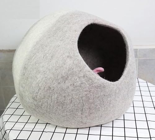 New Pet Cats Bett Handgefertigte gefilzte Wolle Waschbar Wasserdichtes Haustierbett Premium Wollfilz Kitten Cave House Fade Small Pet House-Creme von Gulunmun