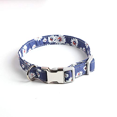 Gulunmun Nylon Hundehalsband Gravur ID Tag Label personalisierte Hundehalsband verstellbares Katzenhalsband klein mittel groß Hundekatze-Blue_Flower_M_27-40cm von Gulunmun